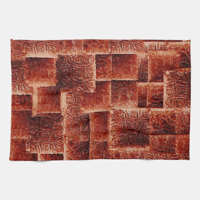 Quadrate mit dunkelroter und hellroter Wandstruktu Geschirrtuch (Horizontal)