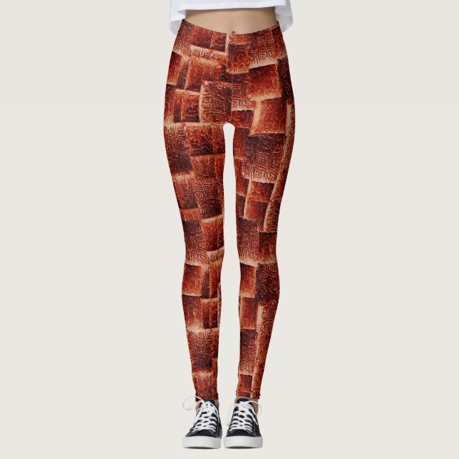 Quadrate mit dunkelroter und hellroter Wandstruktu Leggings (Vorderseite)