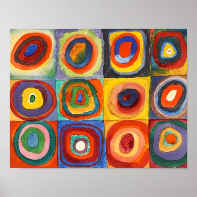 Quadrate mit konzentrischen Kreisen von Kandinsky Poster (Vorne)