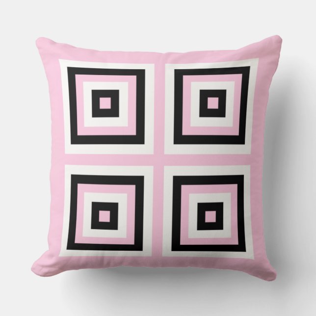 Quadrate schwarz, weiß und rosa kissen (Vorderseite)