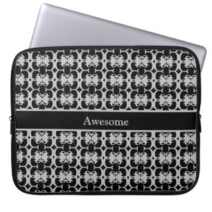 Quadrate und Diamantmuster in Schwarz und Silbergr Laptopschutzhülle