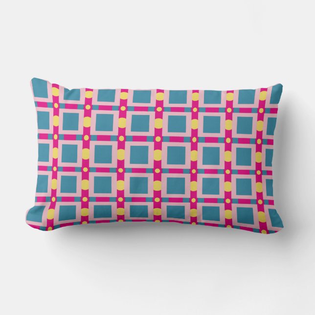 Quadrate und Punkte mit abstraktem Blau und Rosa M Lendenkissen (Vorderseite)