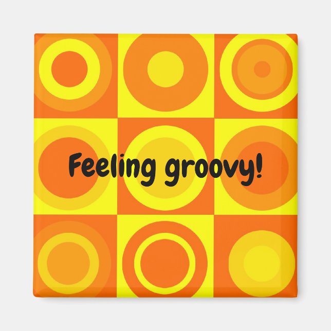 Quadrate von Funky Retro Orange Yellow Circles Magnet (Vorne)