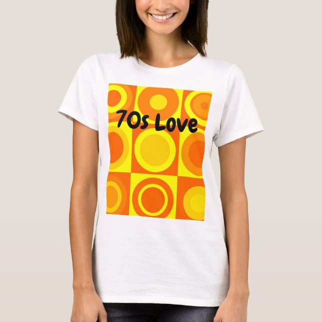 Quadrate von Funky Retro Orange Yellow Circles T-Shirt (Vorderseite)