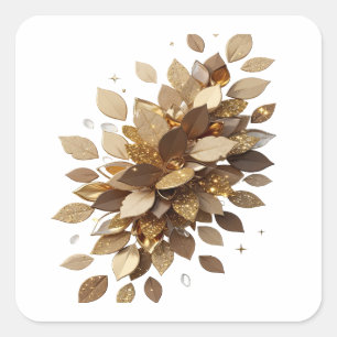 Quadratisch Silber GOLDENE BLÄTTER Vinyl-Stil Quadratischer Aufkleber