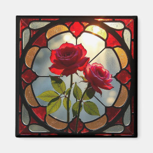 Quadratische Art von Magnet mit Rosen und Blättern