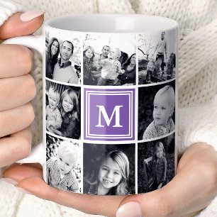 Quadratische Fotocollage Lila Monogramm individuel Kaffeetasse