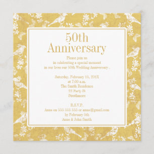 Quadratische goldene Einladung zur 50. Hochzeitsta