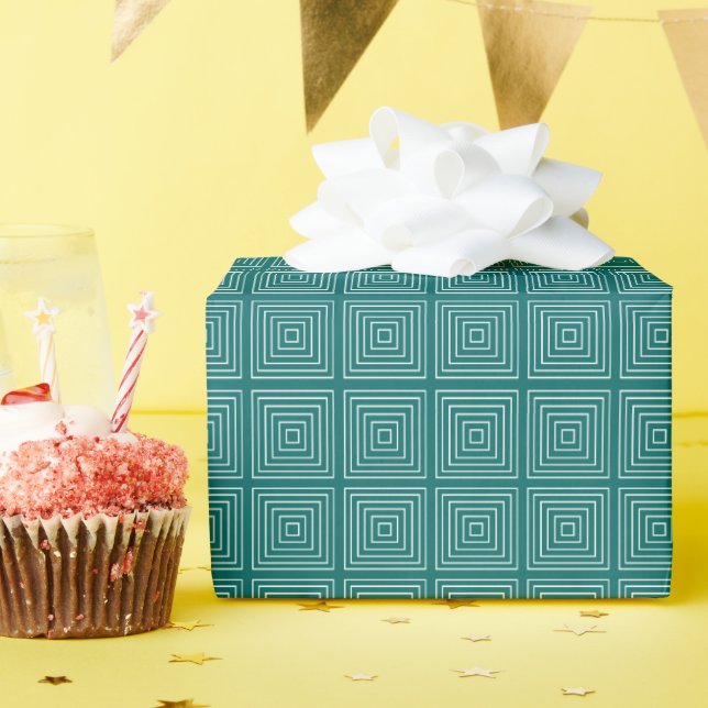 Quadratische Prismen Türkis Weiß Geschenkpapier (Geburtstagsparty)