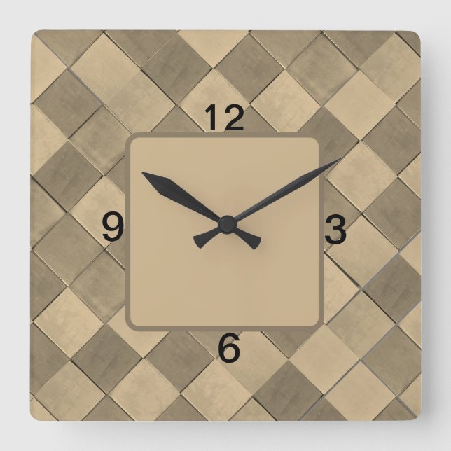 quadratische Wall-Uhr mit tan diagonaler Kachel Quadratische Wanduhr (Vorderseite)