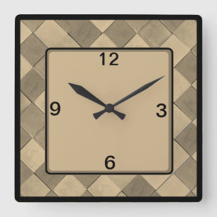 quadratische Wall-Uhr mit tan diagonaler Kachel Wanduhr