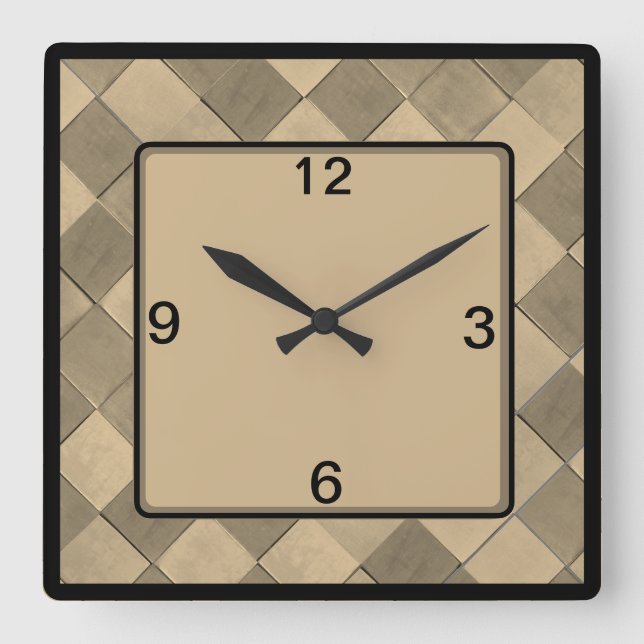 quadratische Wall-Uhr mit tan diagonaler Kachel Wanduhr (Vorderseite)