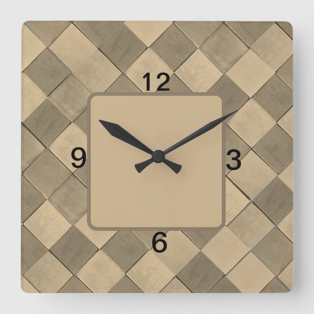 quadratische Wall-Uhr mit tan diagonaler Kachel Wanduhr (Vorderseite)