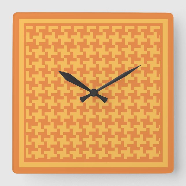 Quadratische Wand-Uhr, orange Dogstooth Karo Wanduhr (Vorderseite)