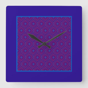 Quadratische Wandleuchte, Lila und blaues Ogee Mus Wanduhr