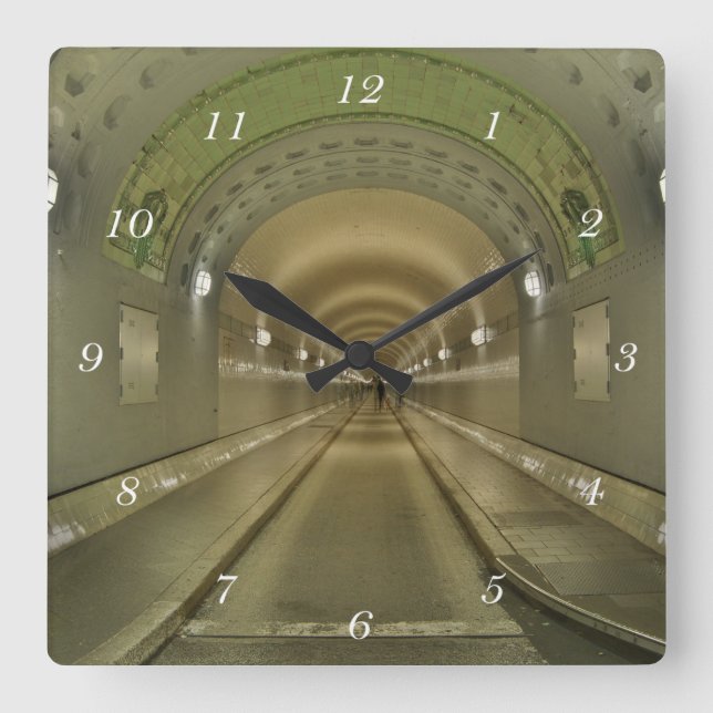 Quadratische Wanduhr Hamburg alter Elbtunnel (Vorderseite)