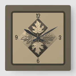 Quadratische Wanduhr mit Ahorn-Blätter Sepia
