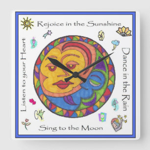 Quadratische Wanduhr Sun und des Mondes