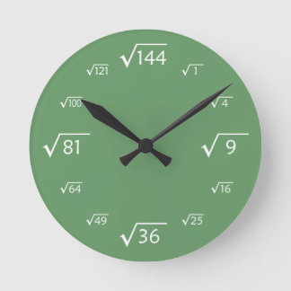quadratische Wurzelhalterung (grün/weiß) Runde Wanduhr