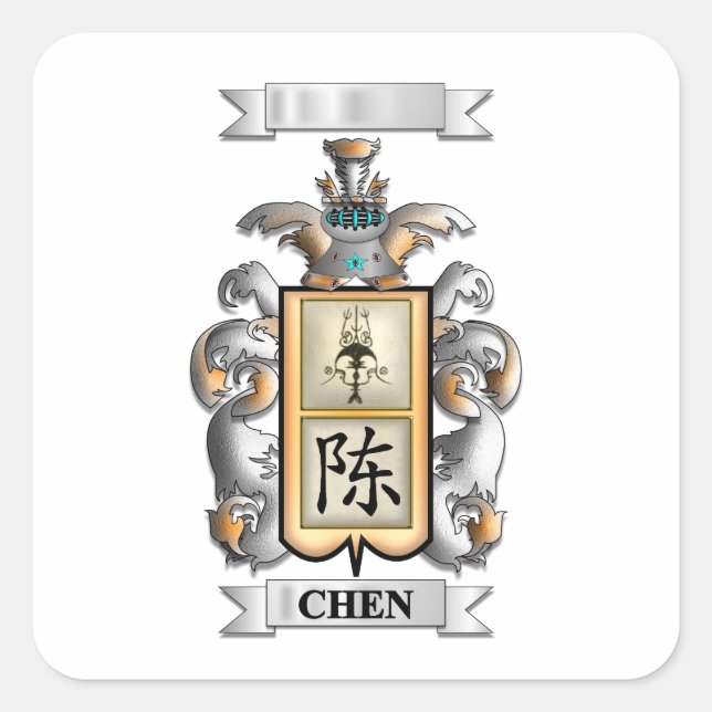 Quadratischer Aufkleber Chen Nachname und Schild (Vorderseite)