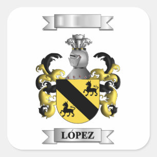 Quadratischer Aufkleber Lopez Nachname und Wappen