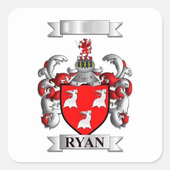 Quadratischer Aufkleber Ryan Nachname und Schild (Vorderseite)