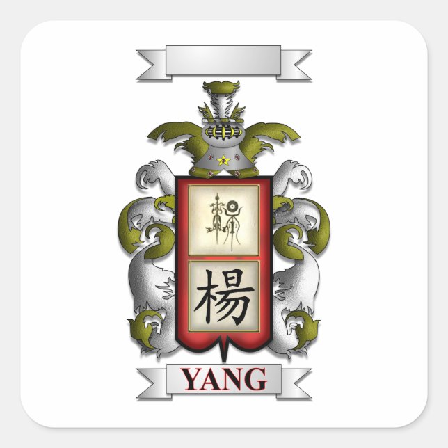 Quadratischer Aufkleber Yang Nachname und Schild (Vorderseite)