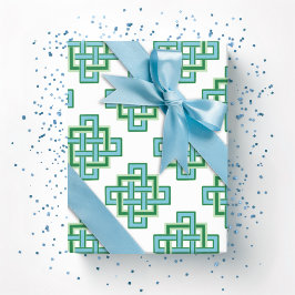 Quadratischer Endlosknoten in Grün und Aqua Geschenkpapier