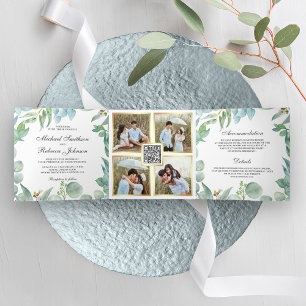 Quadratischer Eukalyptus-Rahmen QR-Code Hochzeit Dreifach Gefaltete Einladung