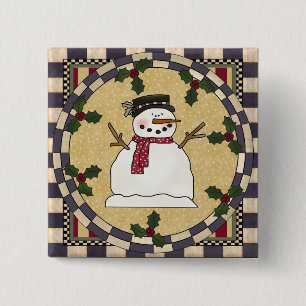 Quadratischer Knopf - niedlicher WeihnachtsSnowman Button
