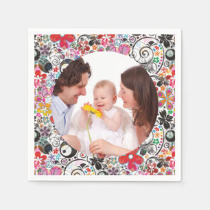 Quadratischer Rahmen-Blumen-Power II + Ihre Fotos Serviette