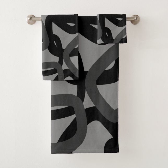 Quadratischer Tangle Jet Black Charcoalgrau Badhandtuch Set (Insitu)