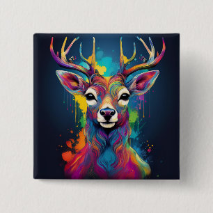 Quadratisches Abzeichen - Das bunte Hirsch-Kunstwe Button