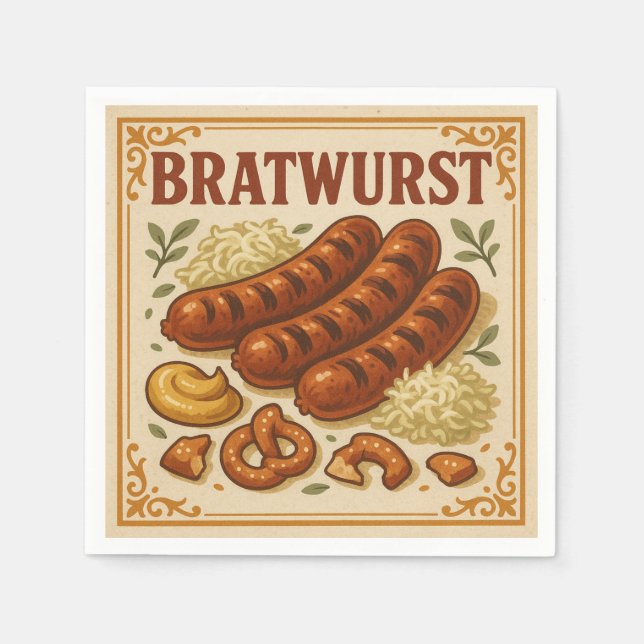 Quadratisches Design (Bratwurst, Retro-Stil) für d Serviette (Vorderseite)