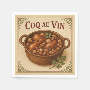 Quadratisches Design (Coq au Vin, Retro-Stil) für  Serviette