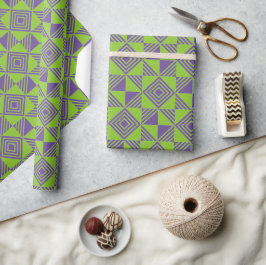 Quadratisches Dreieck Geometrisches grünes Lila Mu Geschenkpapier