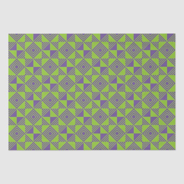 Quadratisches Dreieck Geometrisches grünes Lila Mu Seidenpapier (Vorderseite)
