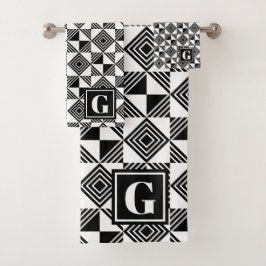 Quadratisches Dreieck Geometrisches Schwarz-weißes Badhandtuch Set