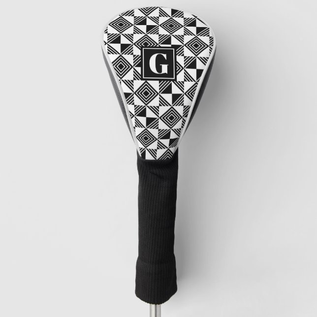 Quadratisches Dreieck Geometrisches Schwarz-weißes Golf Headcover (Vorderseite)