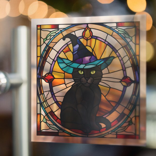 quadratisches Glasfenster Schwarzes Katzen Hallowe Fensteraufkleber (Square peel off window cling (works on mirrors too))