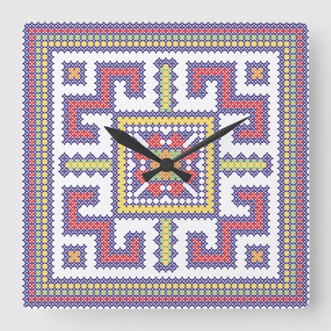 Quadratisches Kreuzstich Quadratische Wanduhr (Vorderseite)