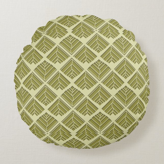 Quadratisches Leaf Muster Gold Limones Licht Rundes Kissen (Vorderseite)