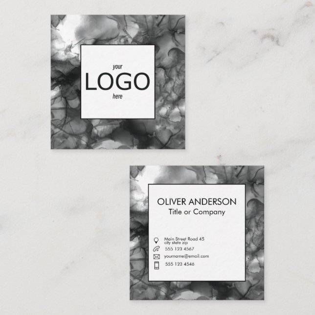 Quadratisches Logo Schwarz/Weiß Quadratische Visitenkarte (Vorne/Hinten)