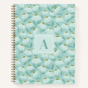 Quadratisches Monogramm Anfangs Teal Blau Blumenmu Notizbuch