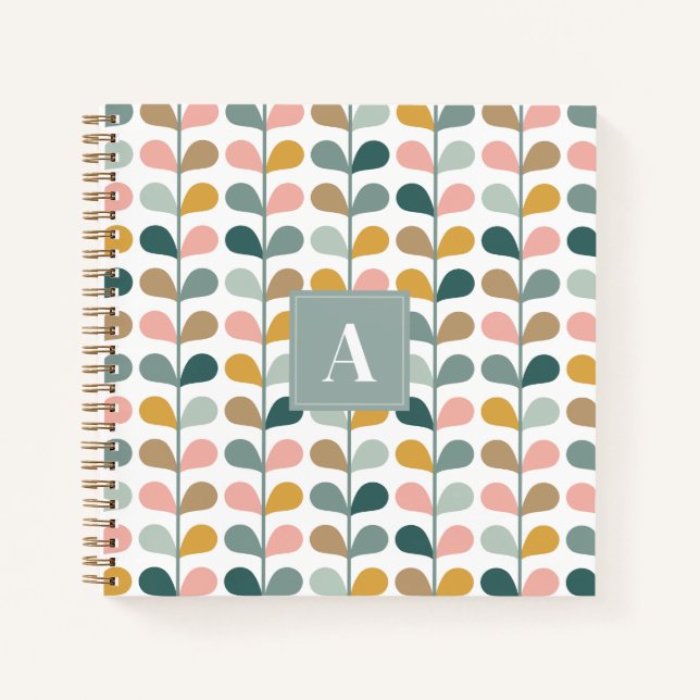 Quadratisches Monogramm Anfangsbuchstabe Blumen Bl Notizbuch (Vorderseite)