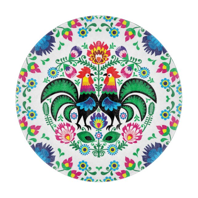 Quadratisches polnisches Hahn-Muster Schneidebrett (Vorderseite)