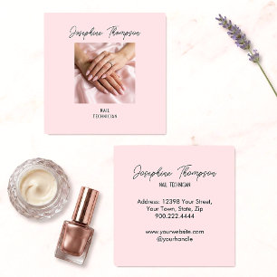Quadratisches Rosa-Nageldesign-Foto für Nageltechn Quadratische Visitenkarte