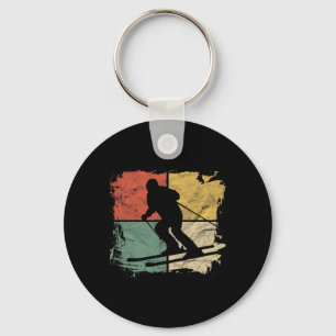 Quadratisches Skifahrer-Silhouette-Geschenk Retro- Schlüsselanhänger