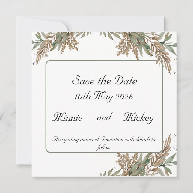 Quadratkarte - grün und braun save the date (Vorderseite)
