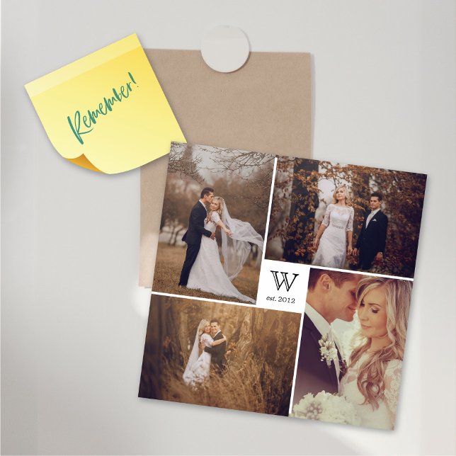Quadratmonogramm 4 Fotokassette Magnetkarte (Middle Square Monogram 4 Photo Collage Magnetic Card @ fat_fa_tin)